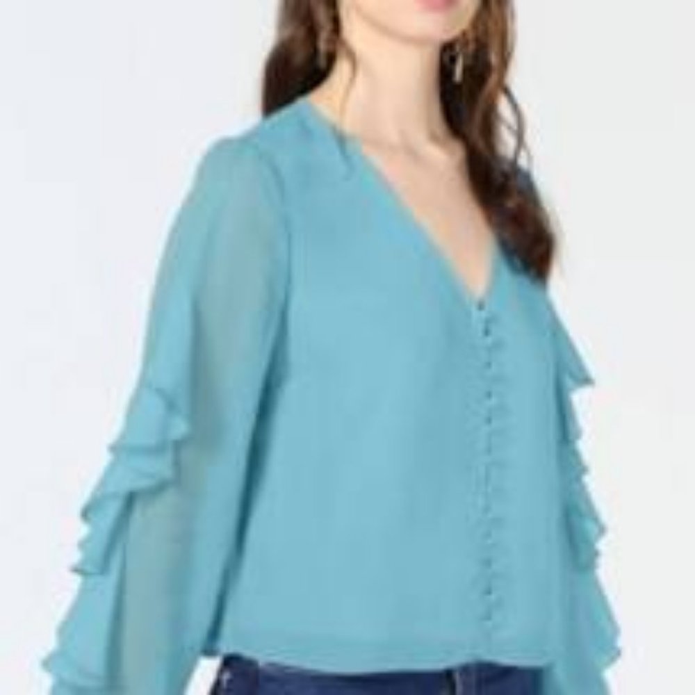 Bar III Ruffle-Sleeve Button-Up Top
